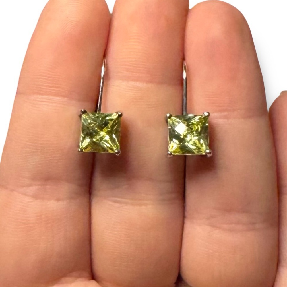 Elegant Yellow Square Sterling Silver Earrings 925